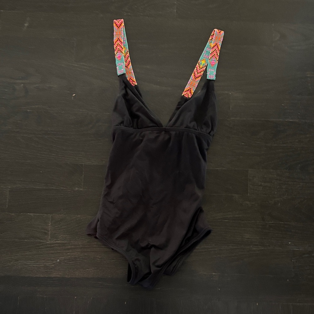 OndadeMar Black Swimsuit with Colorful Beaded Straps size XS
